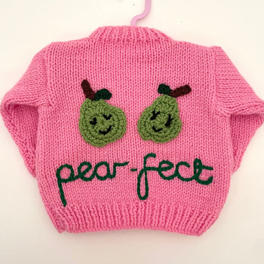 "Pear-fect" Handmade Cardigan Size Approx Newborn to 3 Months