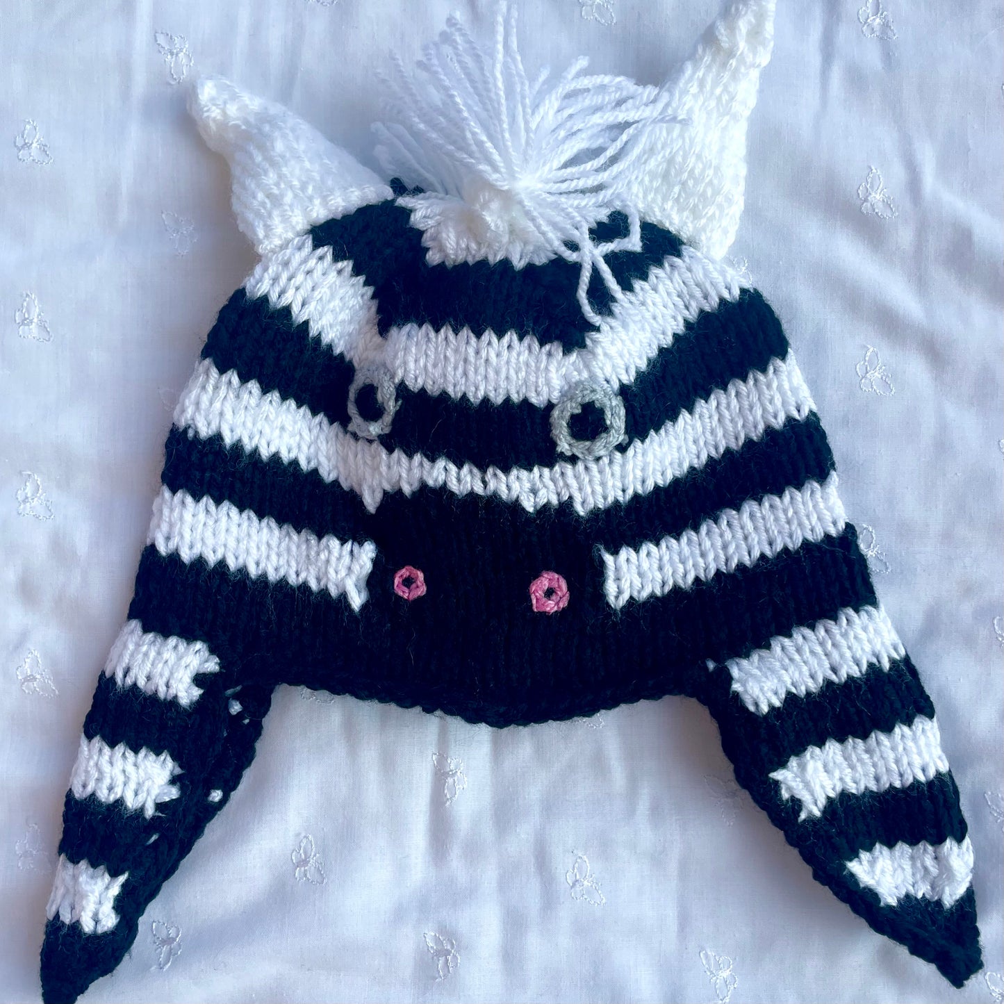 Hand Knitted Zebra Hat - Age 1-2 Years