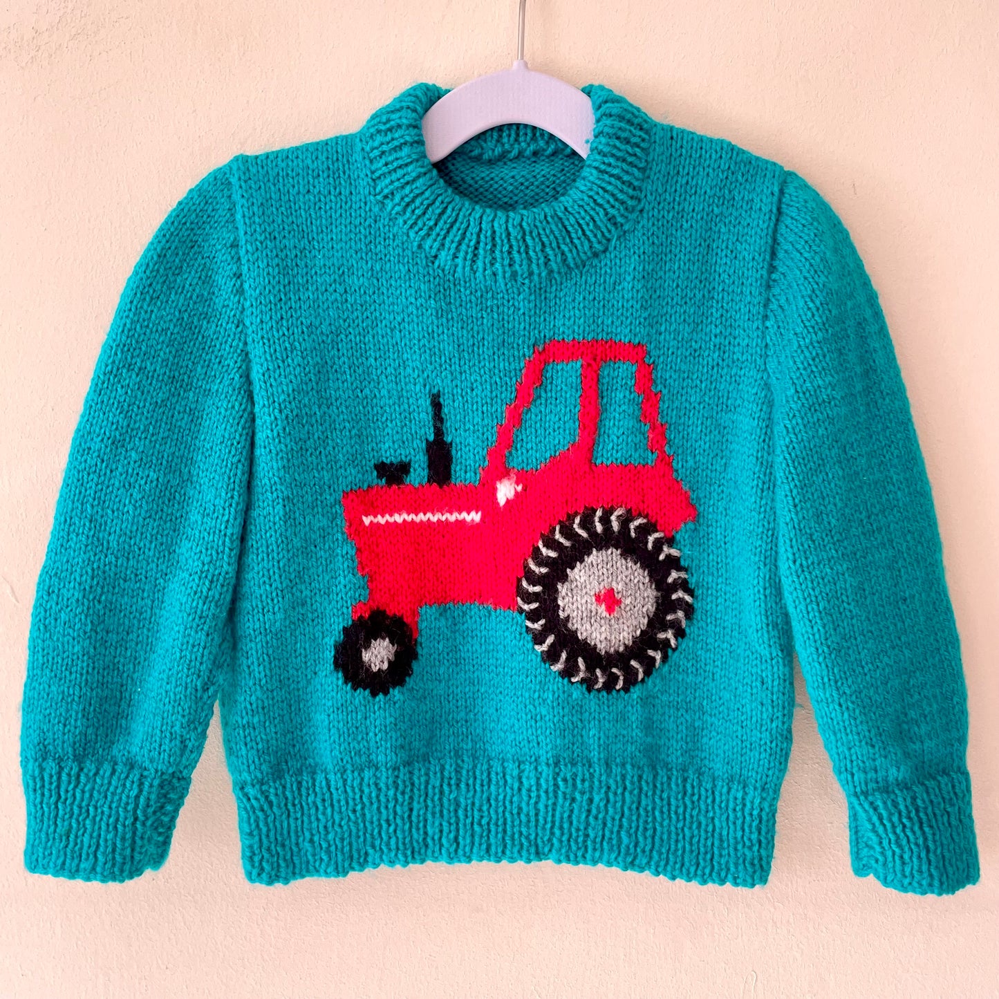 Handknitted Tractor Jumper Size Approx 1.5-2.5 Years