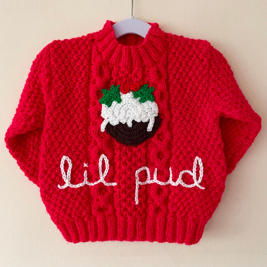 "Lil Pud" Handmade Red Jumper Size Approx 12-18 Months