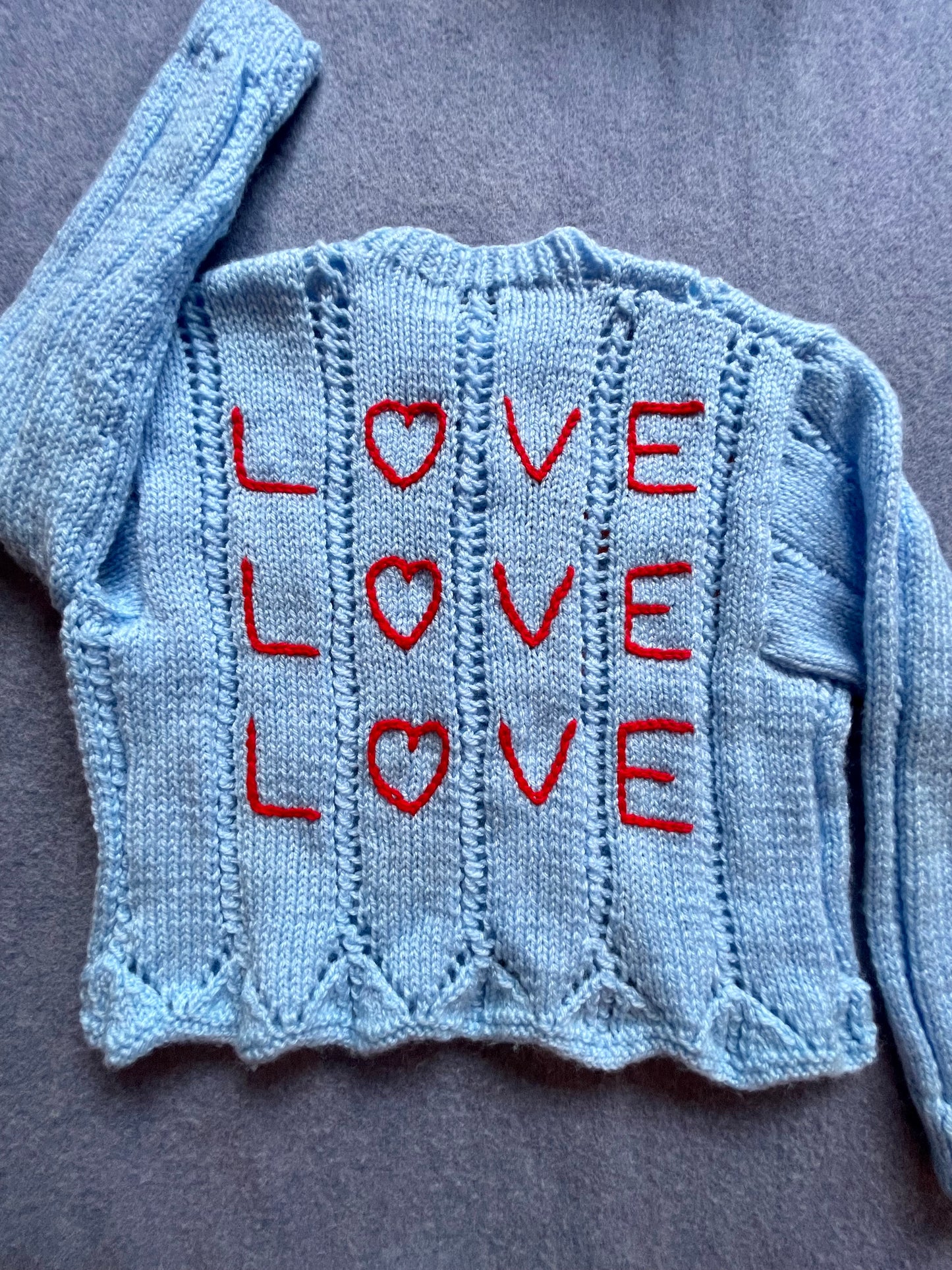 "Love Love Love" Handmade Cardigan Size Approx 3-5 Years