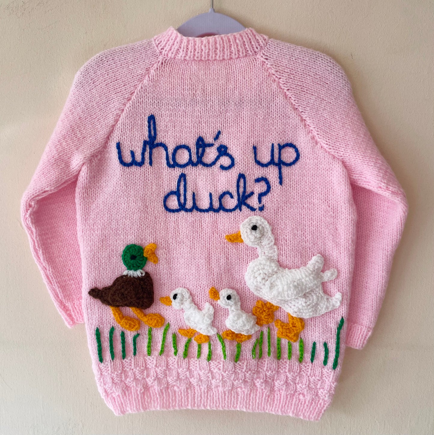 "What's Up Duck?" Handmade Cardigan Size Approx 3-5 Years