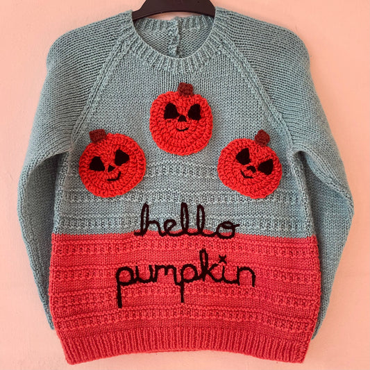 "Hello Pumpkin" Handmade Jumper Size Approx 4-6 Years