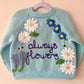 "Always Flowers” Handmade Cardigan Size Approx 4-5 Years