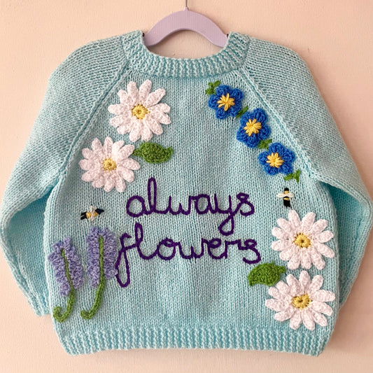 "Always Flowers” Handmade Cardigan Size Approx 4-5 Years
