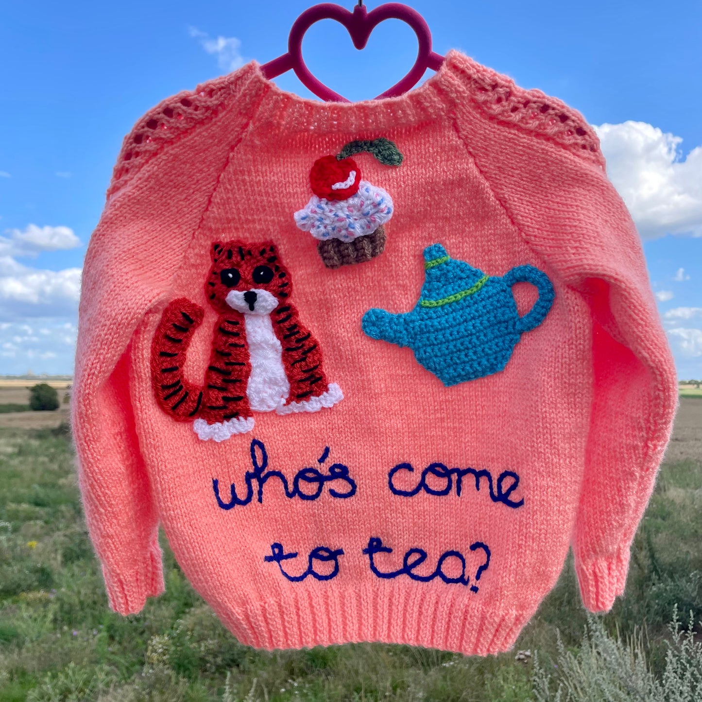 "Who's Come To Tea?" Handmade Cardigan Size Approx 4-5 Years