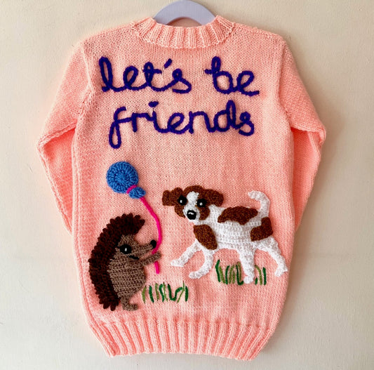 "Let's Be Friends” Handmade Cardigan Size Approx 4-6 Years