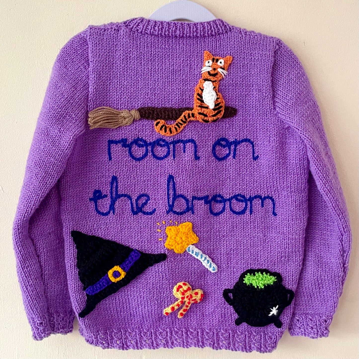 "Room On The Broom” Handmade Cardigan Size Approx 3-5 Years