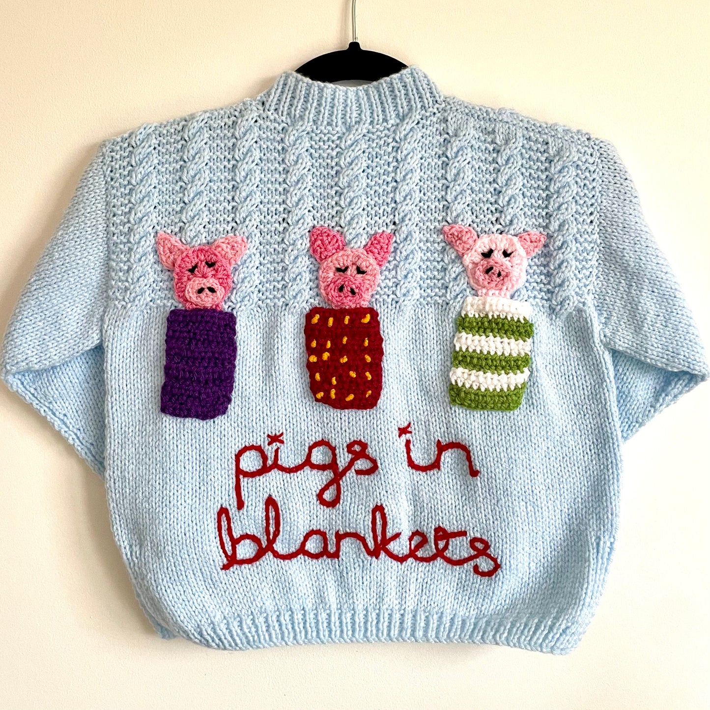"Pigs In Blankets" Handmade Cardigan Size Approx 5-7 Years