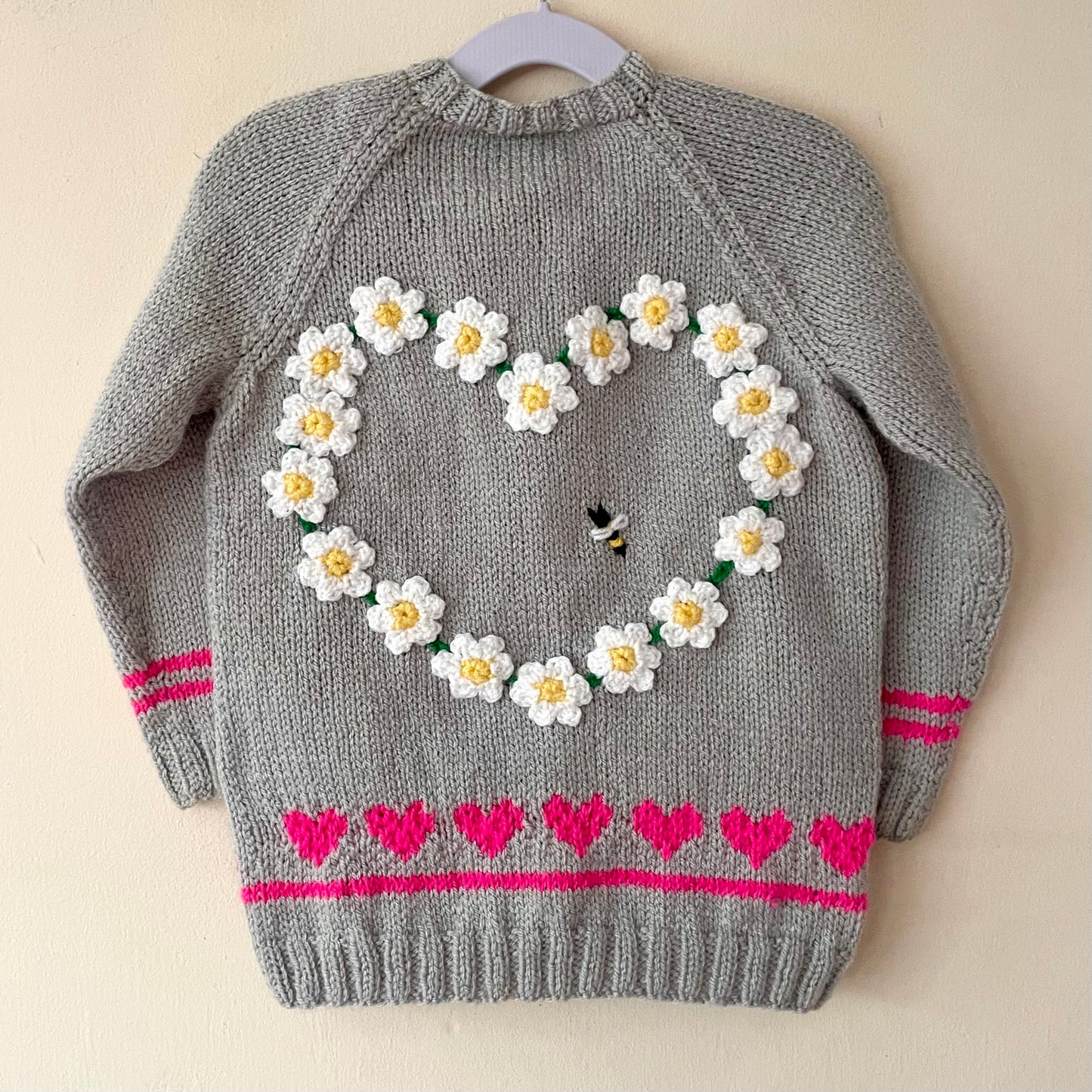 Daisy Heart Handmade Cardigan Size Approx 2-4 Years