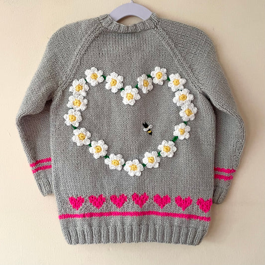 Daisy Heart Handmade Cardigan Size Approx 2-4 Years