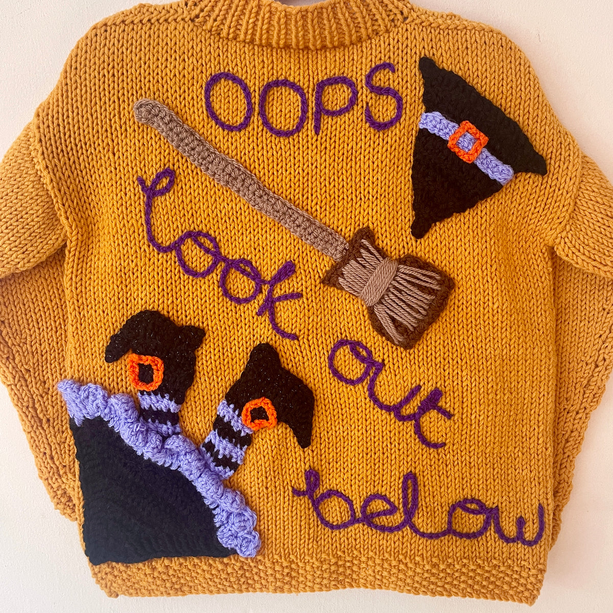 "OOPS Look Out Below" Handmade Cardigan Size Approx 3-5 Years