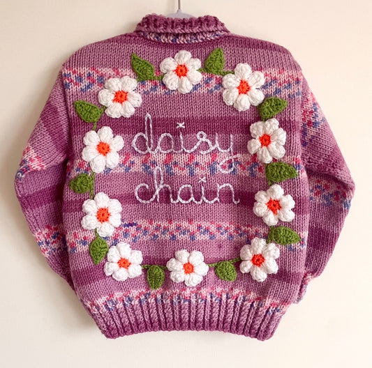 "Daisy Chain” Handmade Cardigan Size Approx 4-5 Years