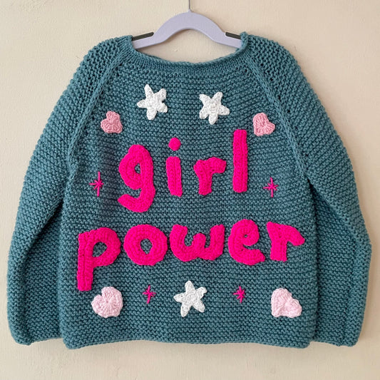 "Girl Power" Handmade Cardigan Size Approx 4-5 Years