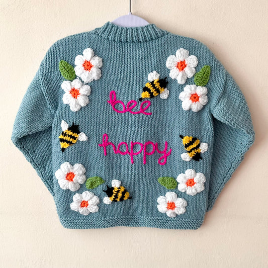 “Bee Happy” Handmade Cardigan Size Approx 3-4 Years