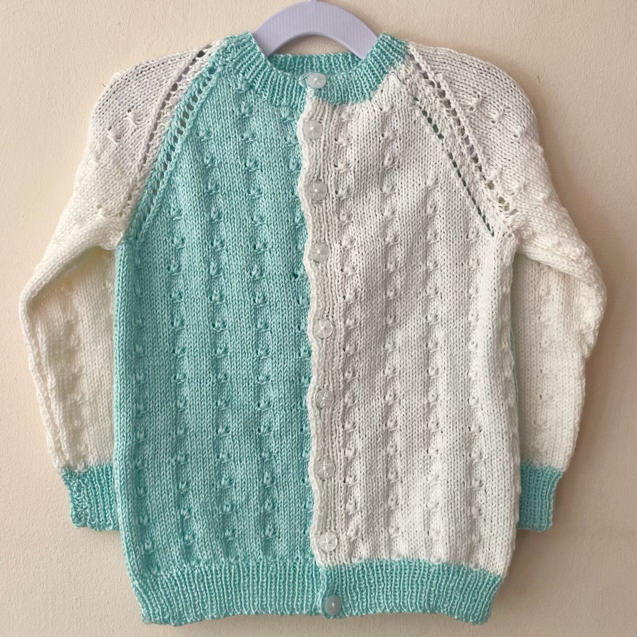 "Babyccino Club” Handmade Blue Cardigan Size Approx 3-4 Years