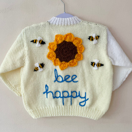 "Bee Happy” Handmade Cardigan Size Approx 2-3 Years