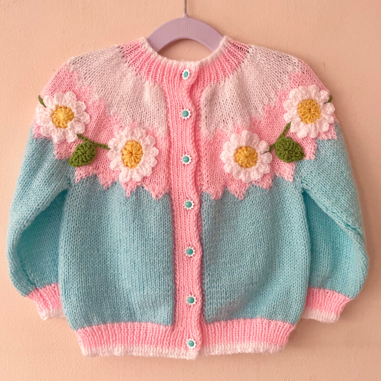 "Daisy Chain” Handmade Cardigan Size Approx 2-3 Years