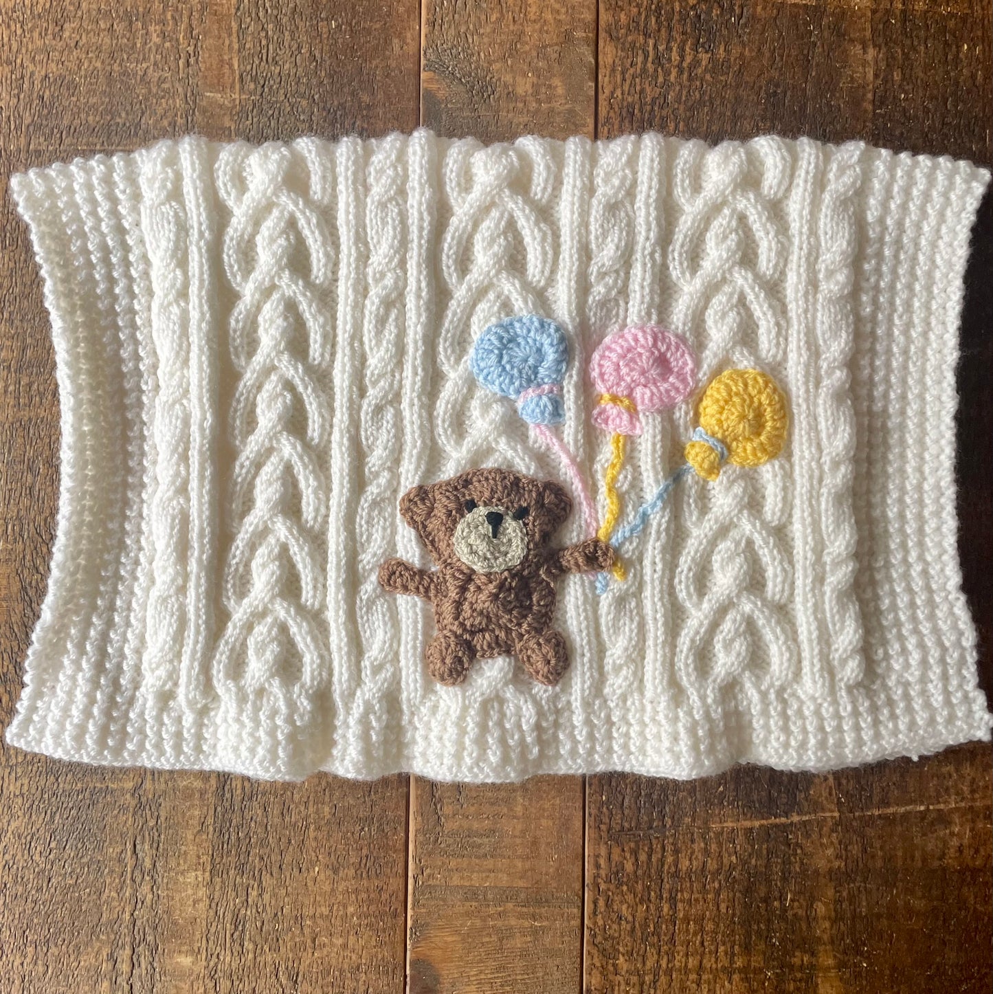 Handmade Teddy and Balloons Pram Blanket