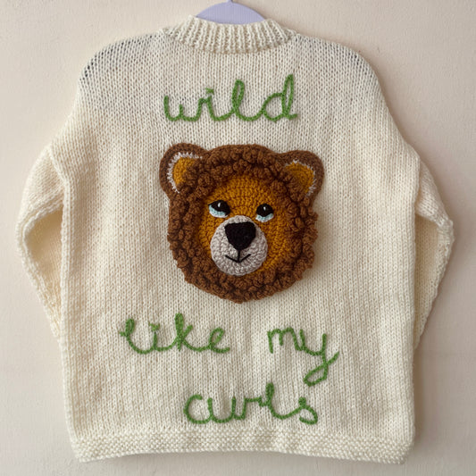 "Wild Like My Curls” Handmade Cardigan Size Approx 6-8 Years