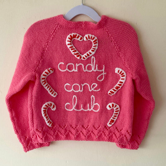 "Candy Cane Club” Handmade Cardigan Size Approx 2-4 Years