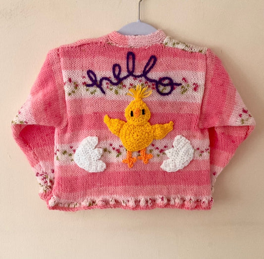 "Hello” Handmade Cardigan Size Approx 1-2 Years