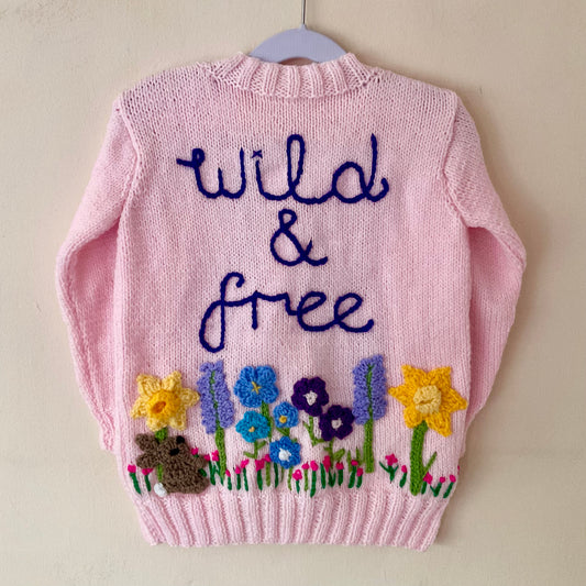 “Wild and Free” Handmade Cardigan Size Approx 3-5 Years