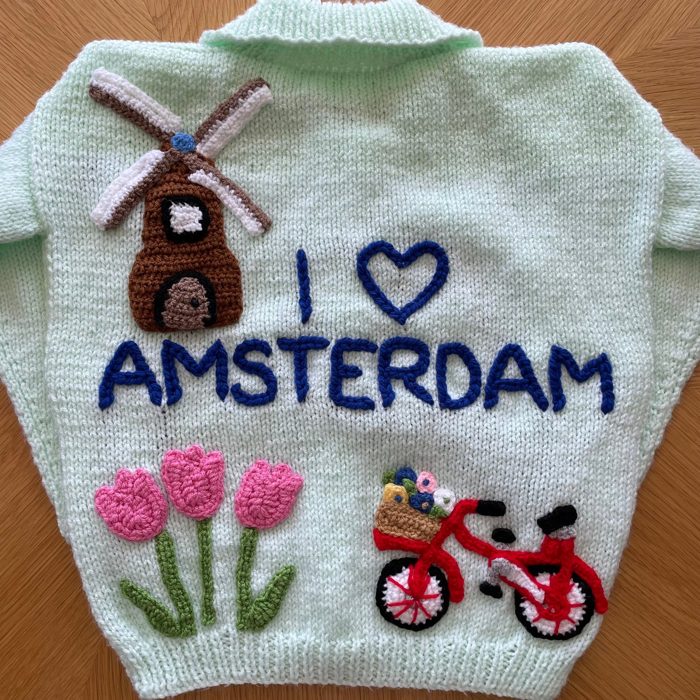 "I ♥️ Amsterdam” Handmade Cardigan Size Approx 7-9 Years