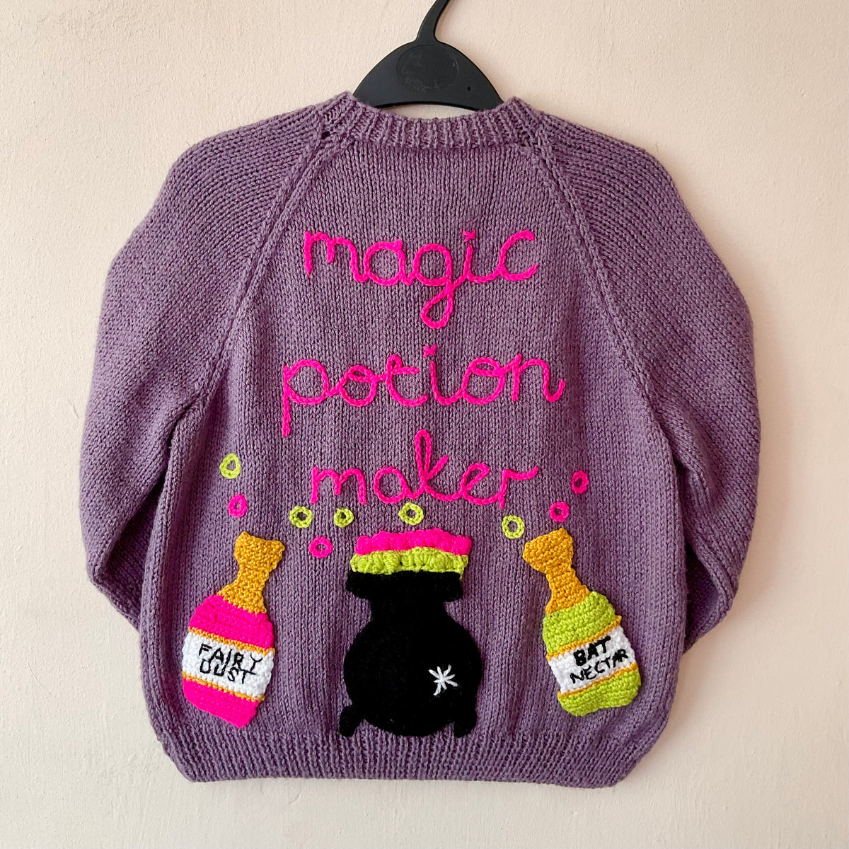 "Magic Potion Maker" Handmade Cardigan Size Approx 7-9 Years