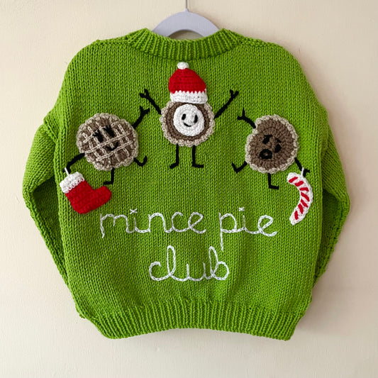 "Mince Pie Club” Handmade Cardigan Size Approx 4-6 Years