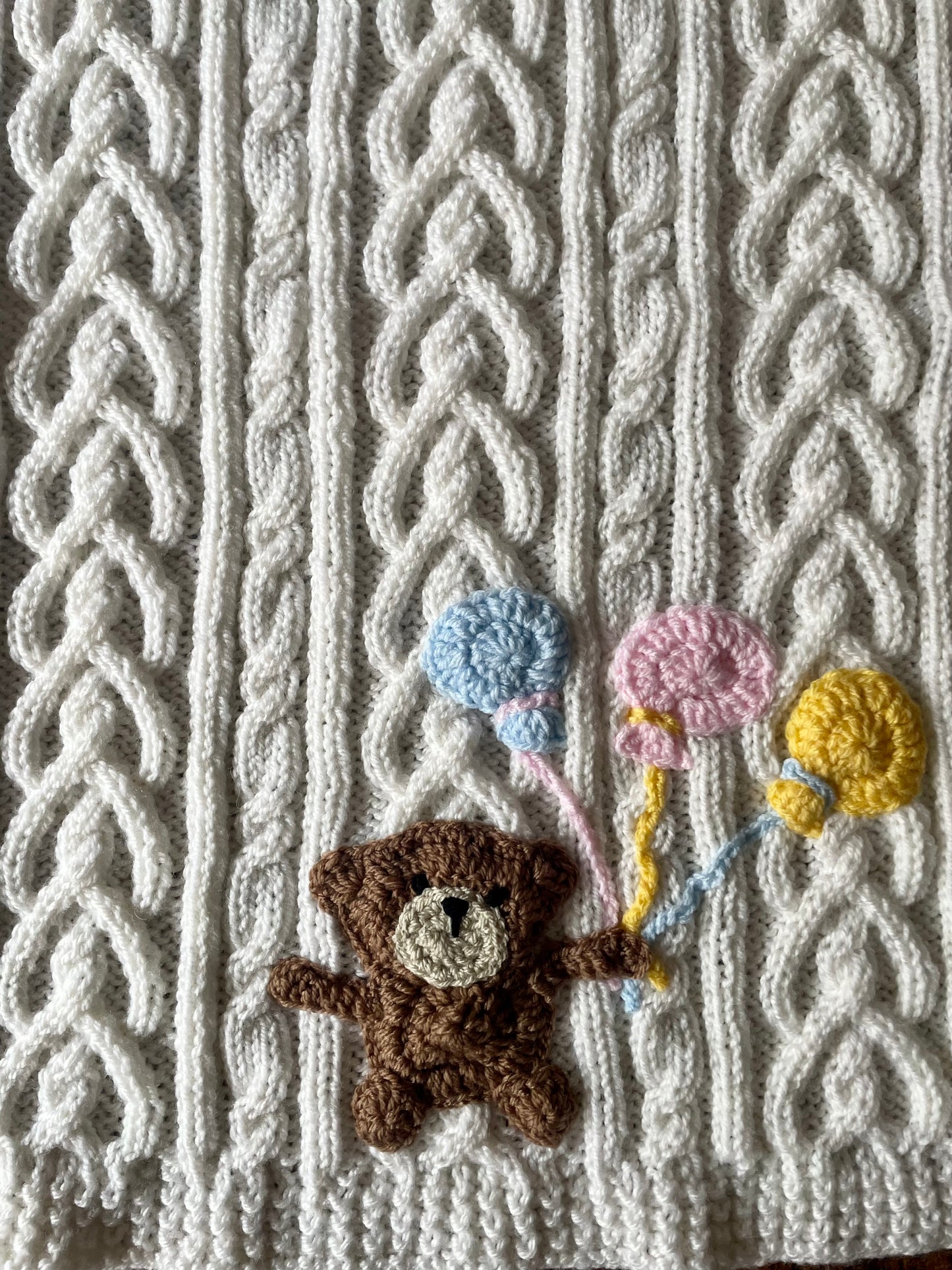 Handmade Teddy and Balloons Pram Blanket