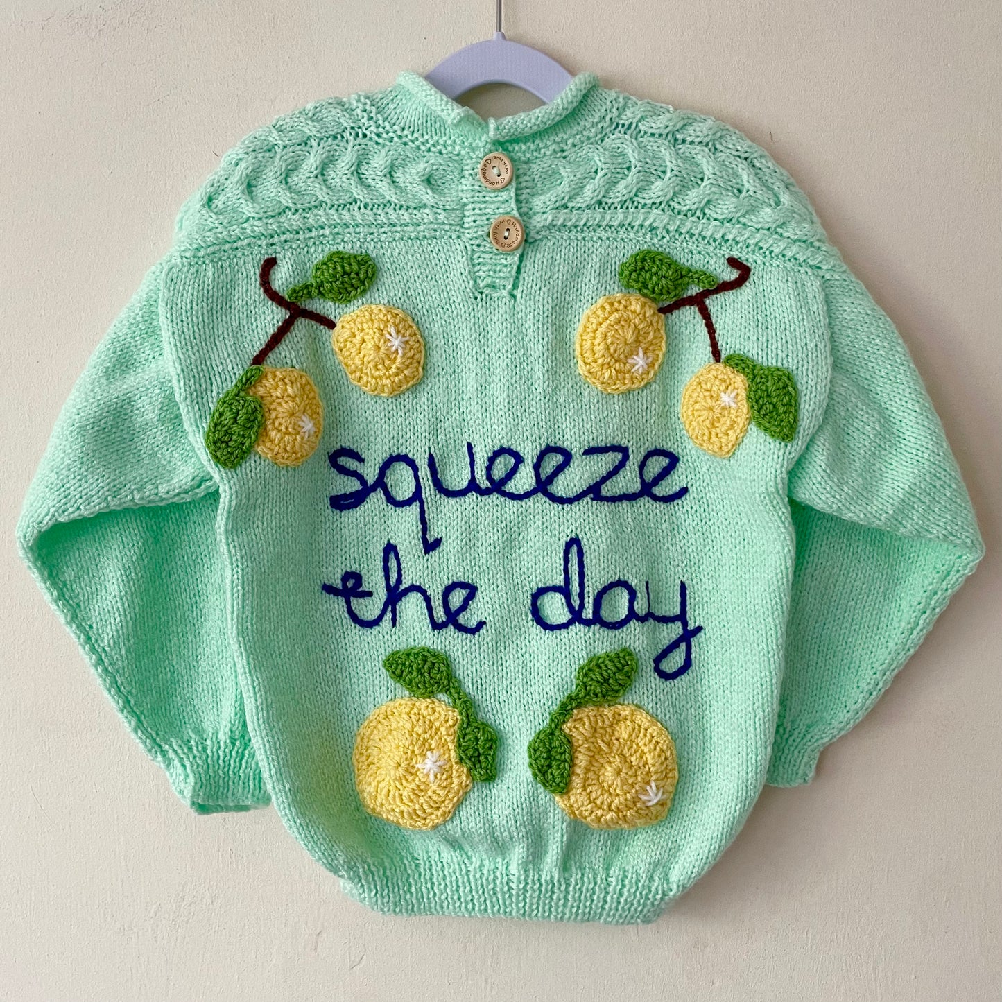 "Squeeze The Day" Handmade Jumper Size Approx 5-7 Years