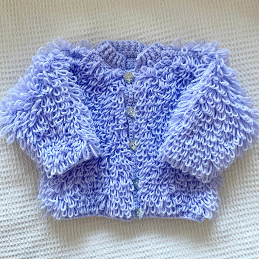 Hand-Knitted Lilac Loopy Cardigan Size Approx 2-3 Years