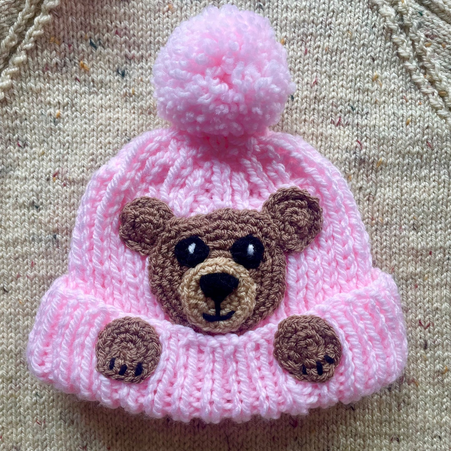 Hand Knitted Teddy Hat - Age 6-12 Months