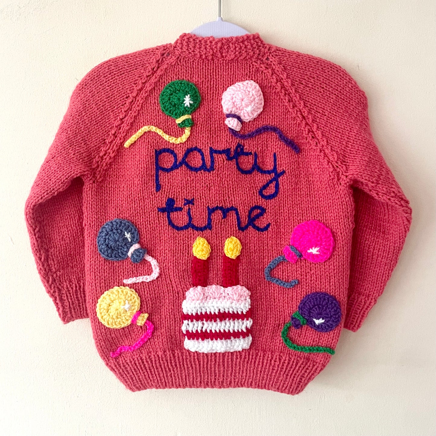 "Party Time” Handmade Pink Cardigan Size Approx 2-3 Years