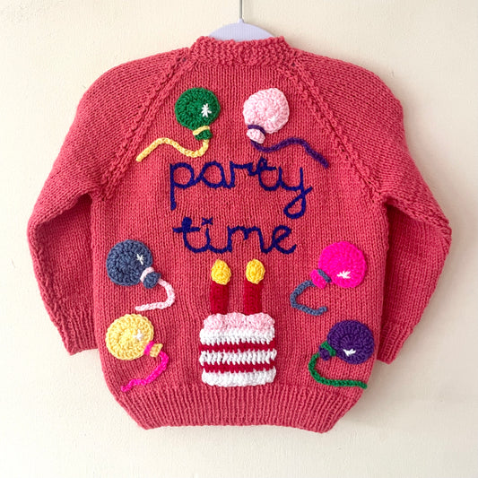 "Party Time” Handmade Pink Cardigan Size Approx 2-3 Years