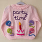 "Party Time” Handmade Cardigan Size Approx 2-3 Years