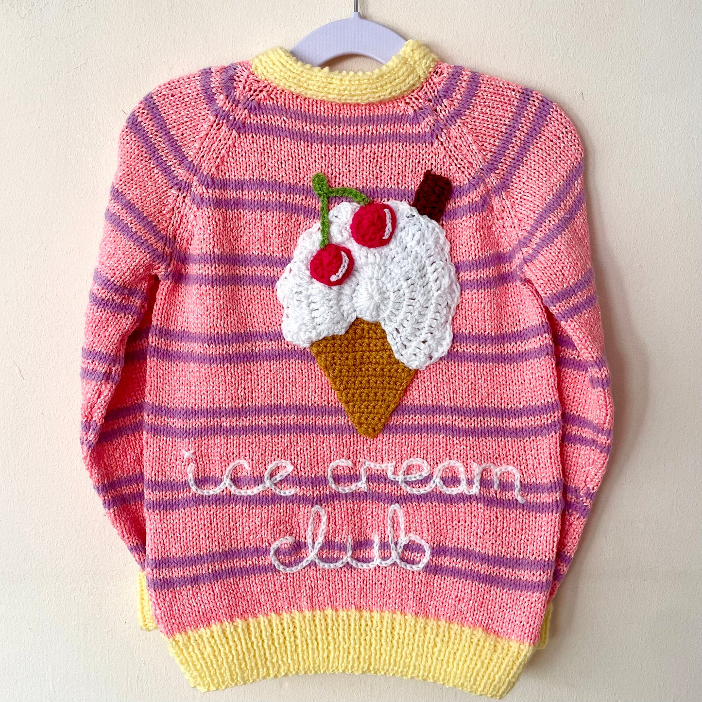 "Ice Cream Club” Handmade Cardigan Size Approx 3-4 Years