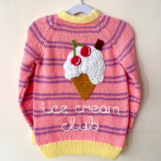 "Ice Cream Club” Handmade Cardigan Size Approx 3-4 Years