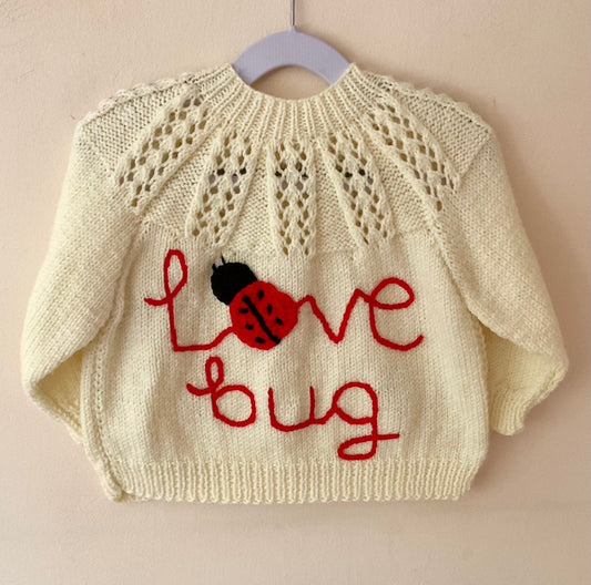 "Love Bug" Handmade Cardigan Size Approx 1-3 Years