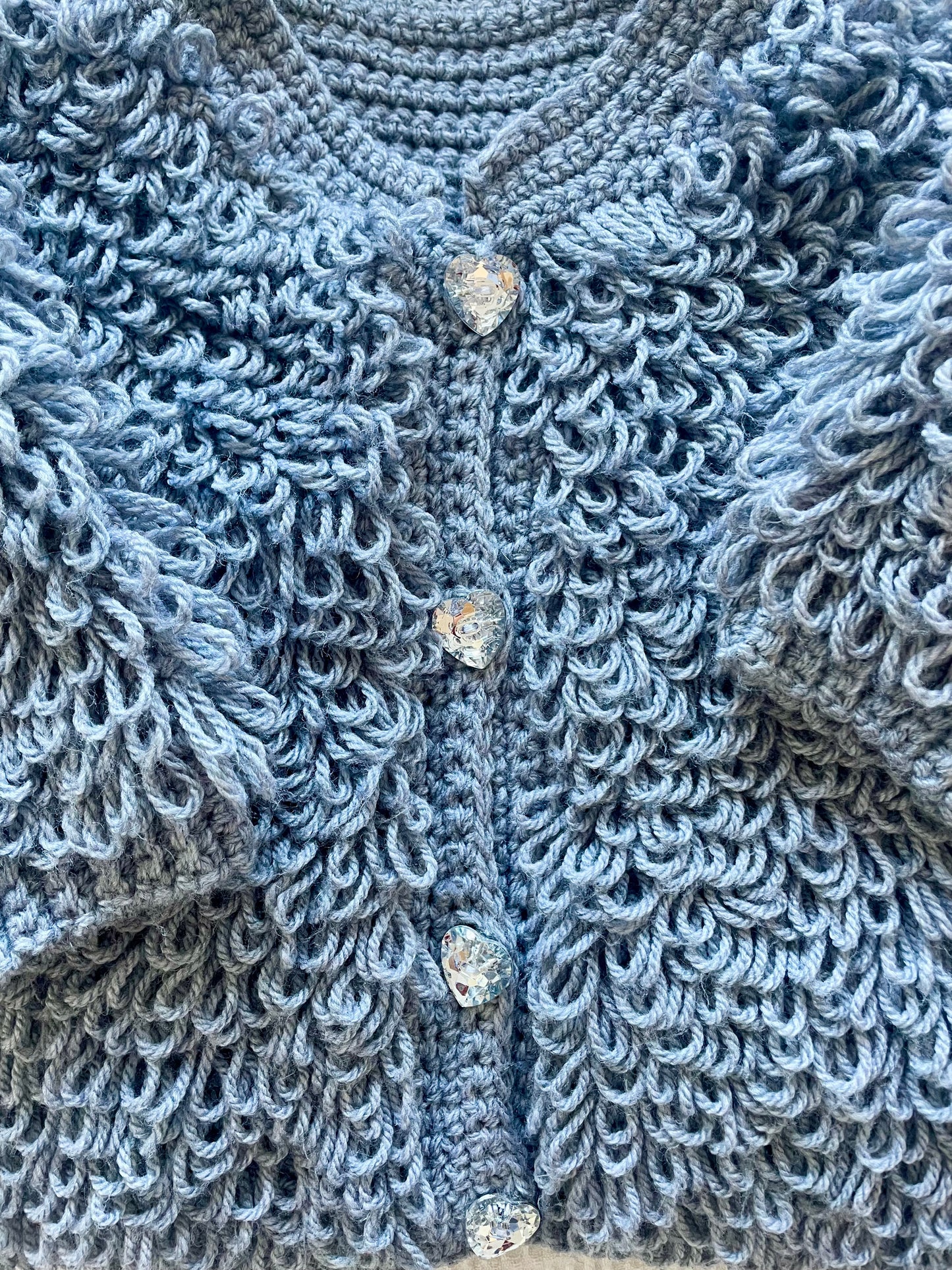 Hand-Knitted Grey Loopy Cardigan Size Approx 3-4 Years