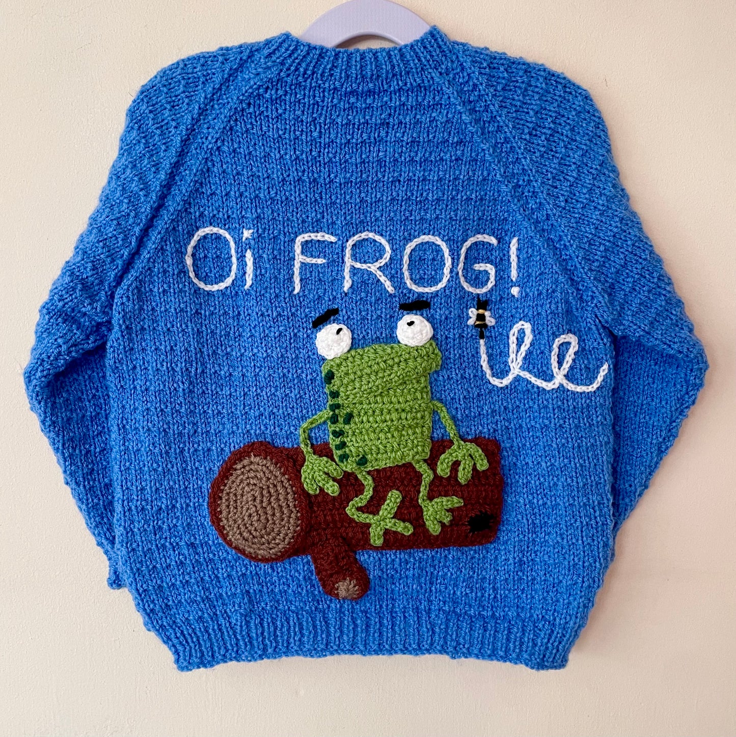 "Oi Frog!" Handmade Cardigan Size Approx 3-4 Years