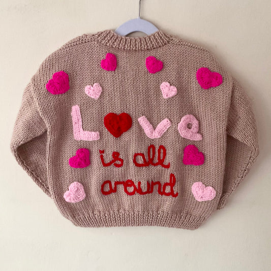 "Love Is All Around" Handmade Cardigan Size Approx 5-7 Years