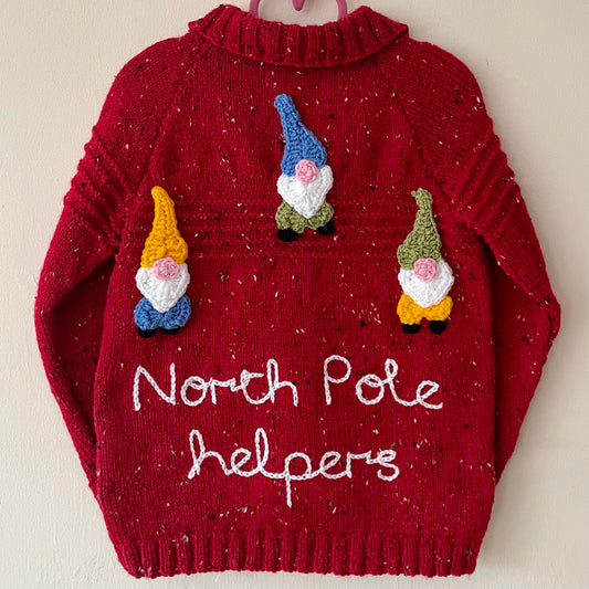 "North Pole Helpers" Handmade Cardigan Size Approx 4-6 Years