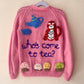 "Who's Come To Tea?” Handmade Cardigan Size Approx 3-5 Years