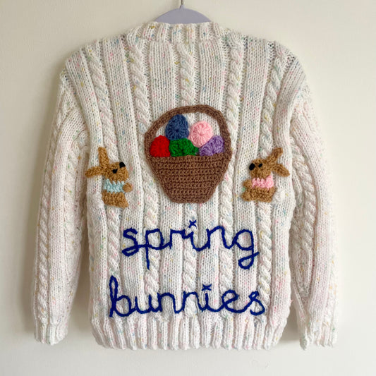 "Spring Bunnies” Handmade Cardigan Size Approx 3-4 Years