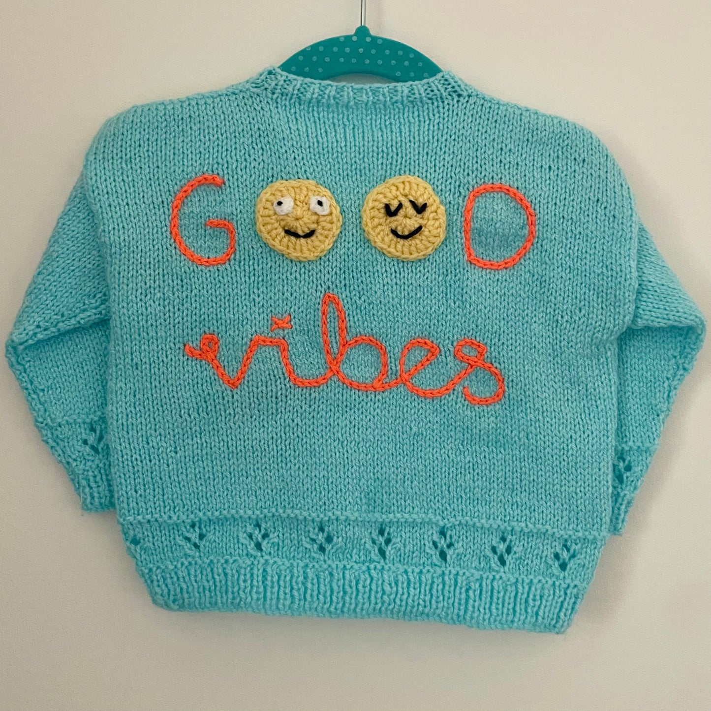 "Good Vibes" Handmade Cardigan Size Approx 6-12 Months