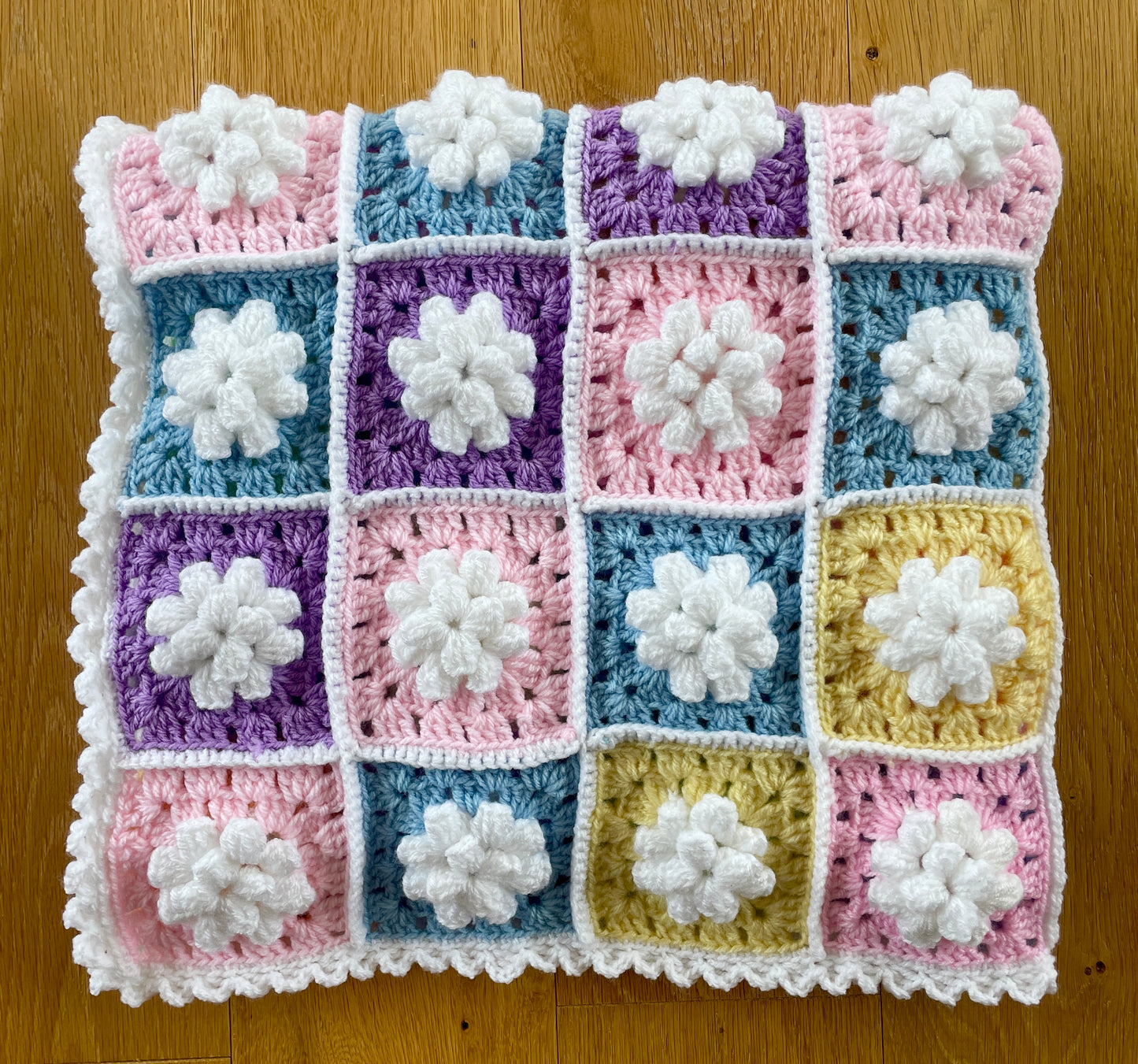 Large Patchwork Floral Squares Handmade Blanket