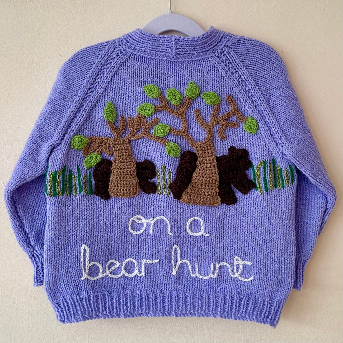 "On A Bear Hunt" Handmade Cardigan Size Approx 3-5 Years