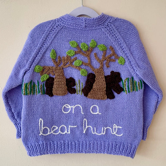 "On A Bear Hunt" Handmade Cardigan Size Approx 3-5 Years